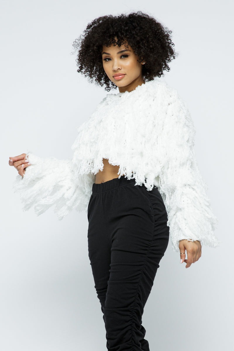 Love Life Shaggy Long Sleeve Crop Sweater Top