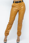 High rise Faux Leather Joggers with Belt Pants