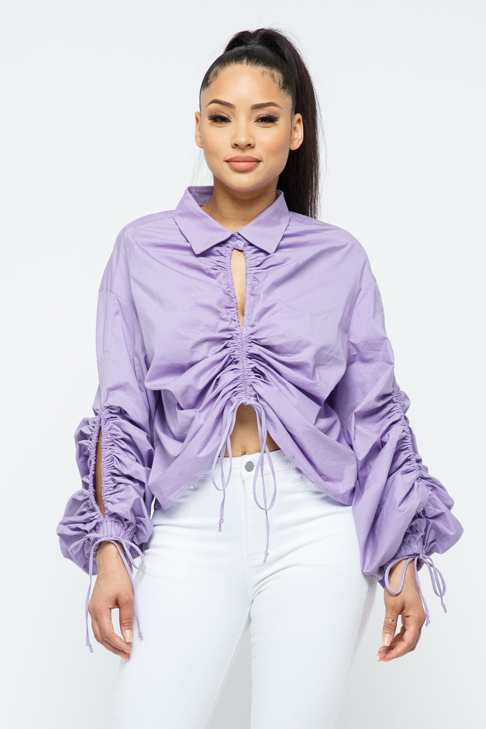 Tati Drawstring Ruched Blouse Tops