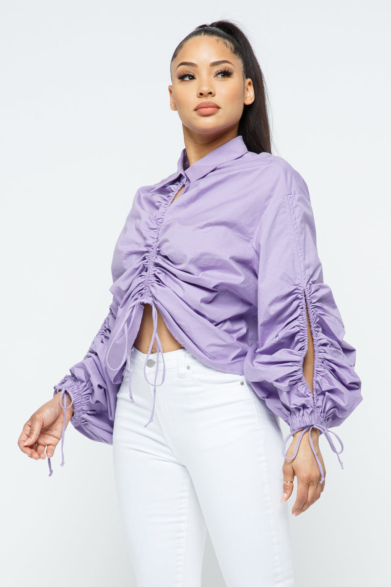 Tati Drawstring Ruched Blouse Tops