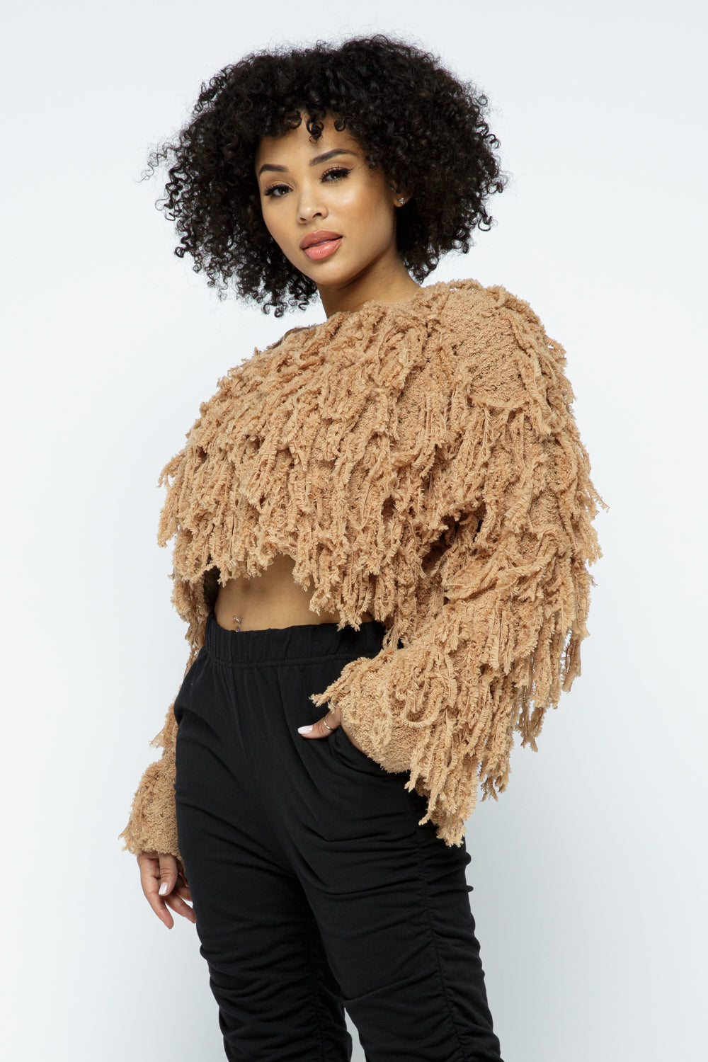 Love Life Shaggy Long Sleeve Crop Sweater Top