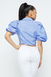 Strip Puff Short Sleeve  W/Waist Bow Tie Nice Fit Tops