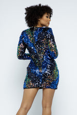 Sexy Black Gold Blue  Multi Sequin V Neck Short Dresses