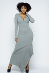 Gray Sexy Knit  unbalance bottom Long Dresses