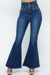 High Waist Button up Tie back Flare Jeans Pants