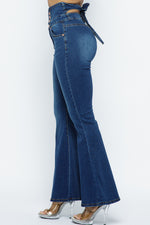 High Waist Button up Tie back Flare Jeans Pants