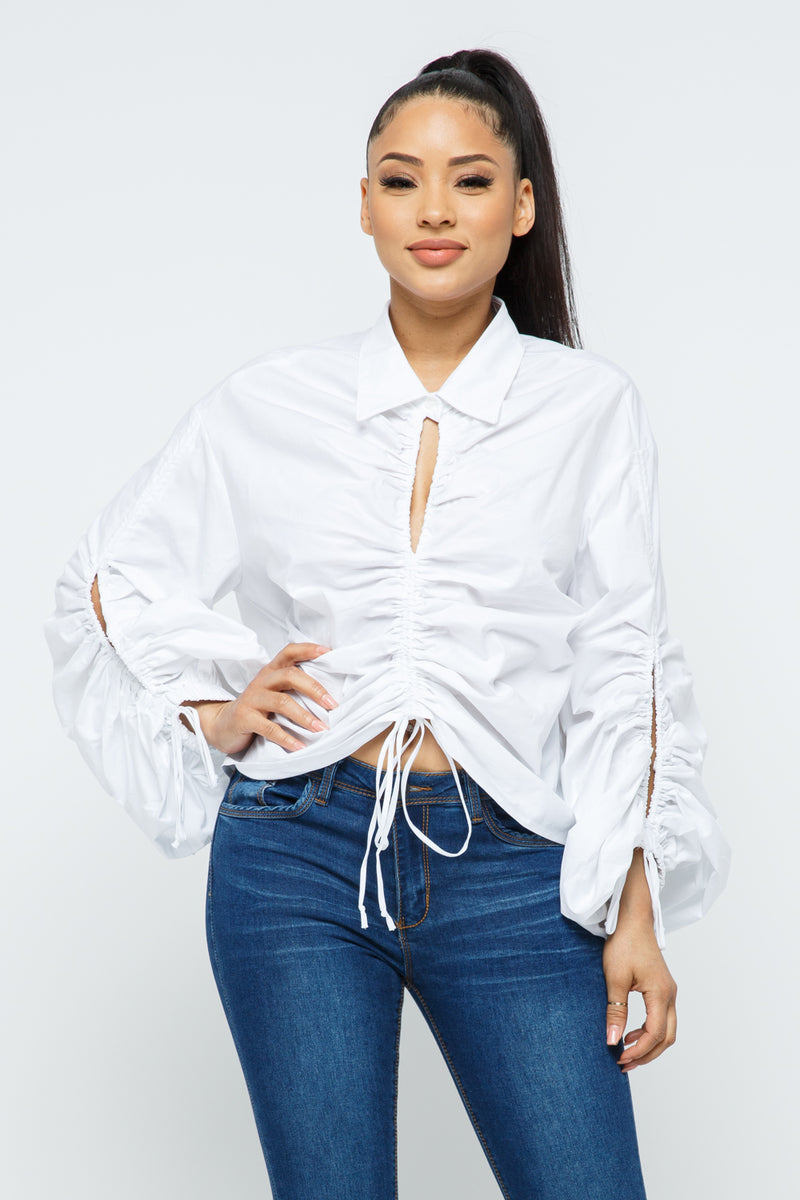 Tati Drawstring Ruched Blouse Tops