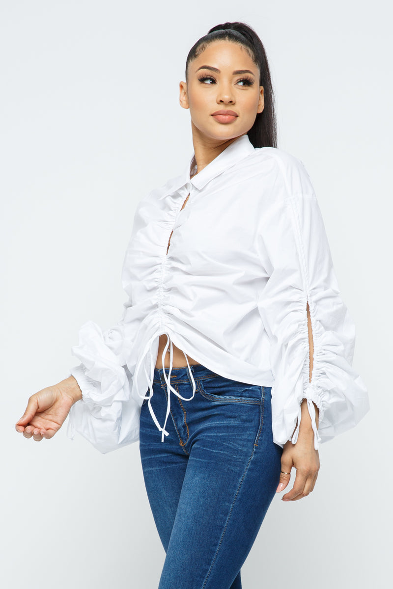 Tati Drawstring Ruched Blouse Tops