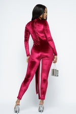 Velvet Long Sleeve Fitted Jumpsuit