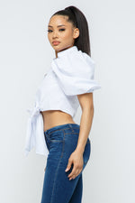 Strip Puff Short Sleeve  W/Waist Bow Tie Nice Fit Tops