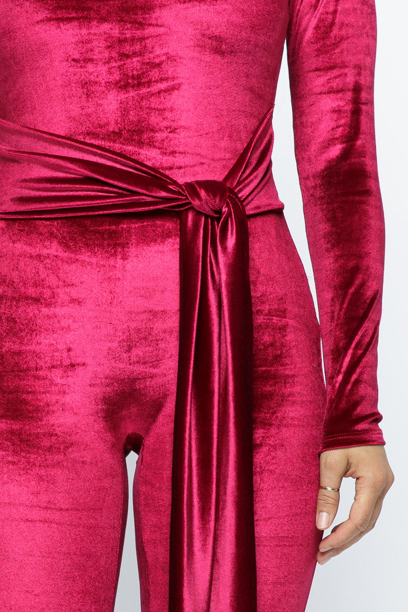 Velvet Long Sleeve Fitted Jumpsuit