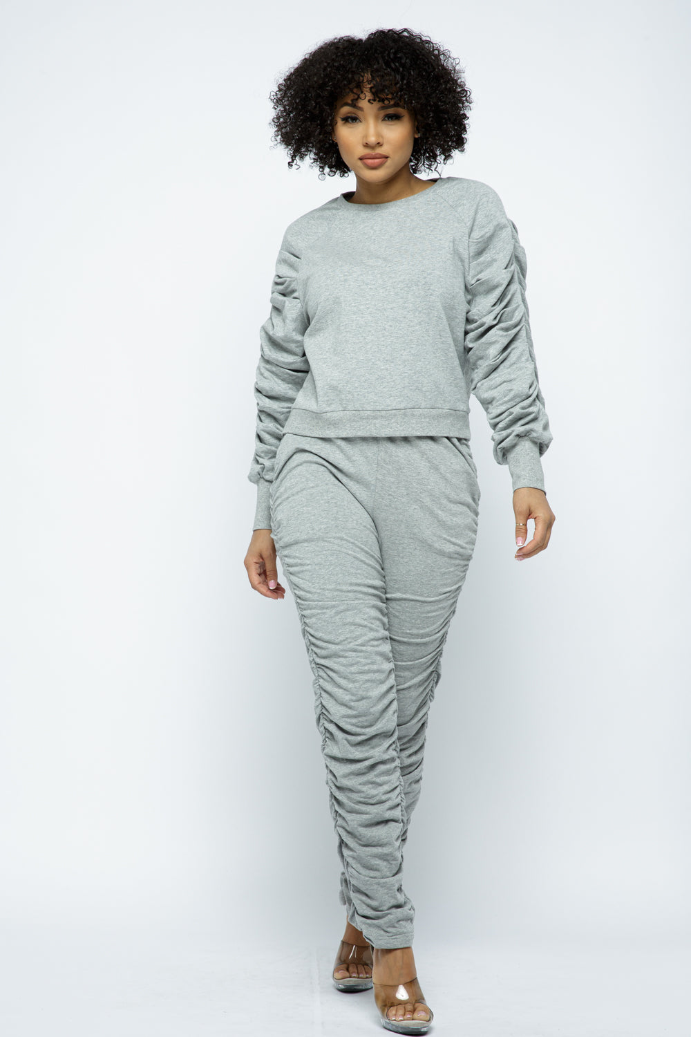 French Terry Long Sleeve Top With Stacked Jogger Sets