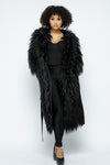 Black Faux Fur Long Sleeve Long Coat Jackets