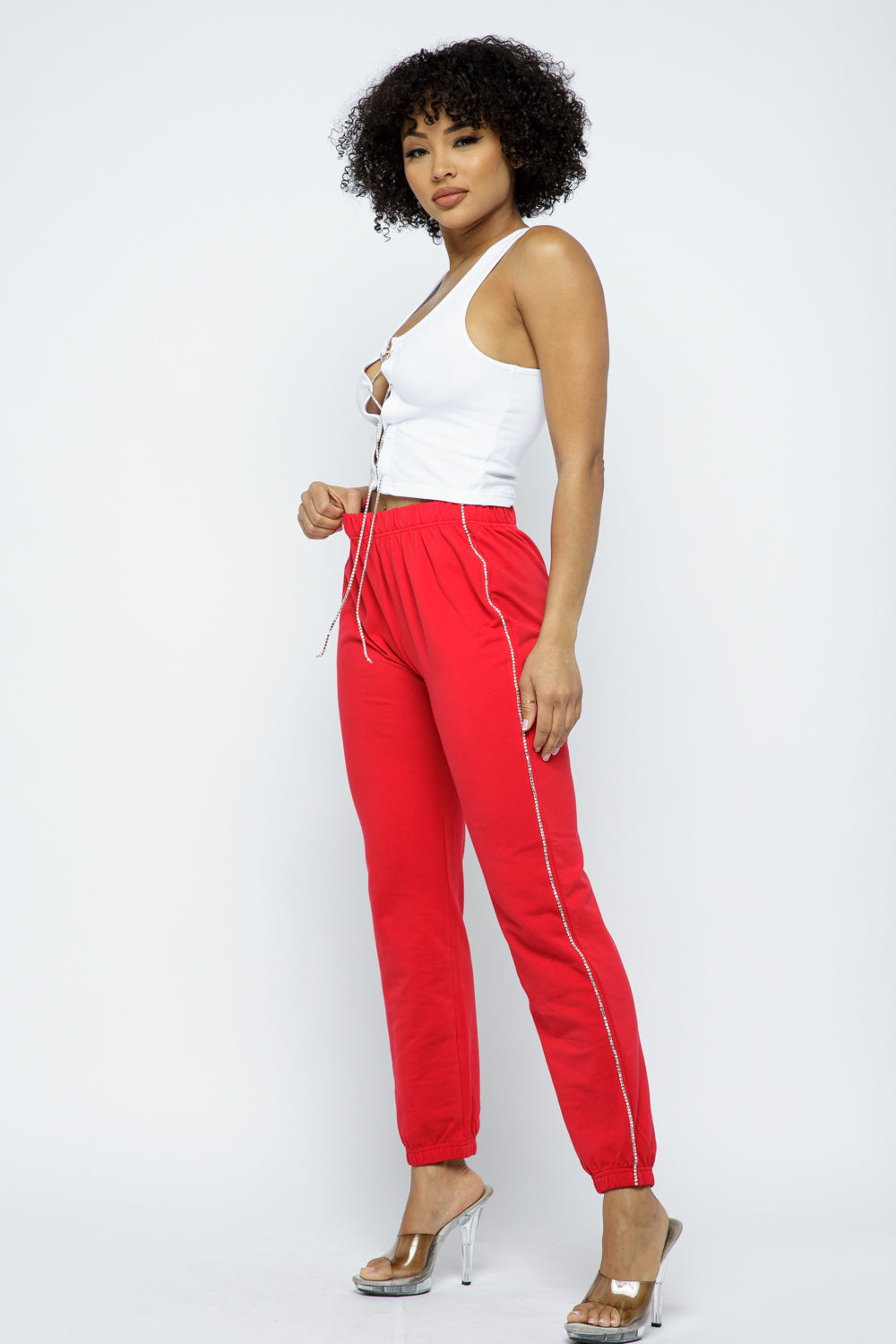 French Terry Rhinestone Side Detail Jogger Pants