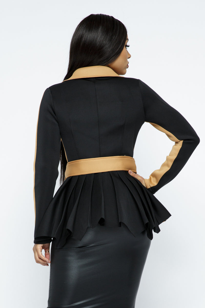 Pleated bottom Tie button Jacket