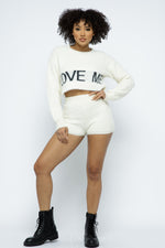 'LOVE ME 'Faux Fur Round Neck Sweater & Shorts Set