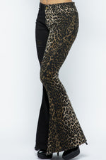 Cheetah print half Solid Stretch Flare Pants