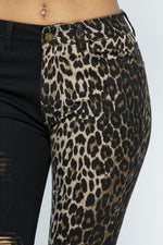 Cheetah print half Solid Stretch Flare Pants