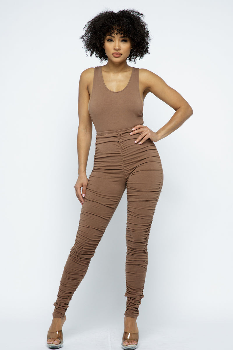 Sexy Cotton Bodysuit and Ruched leggings Sets