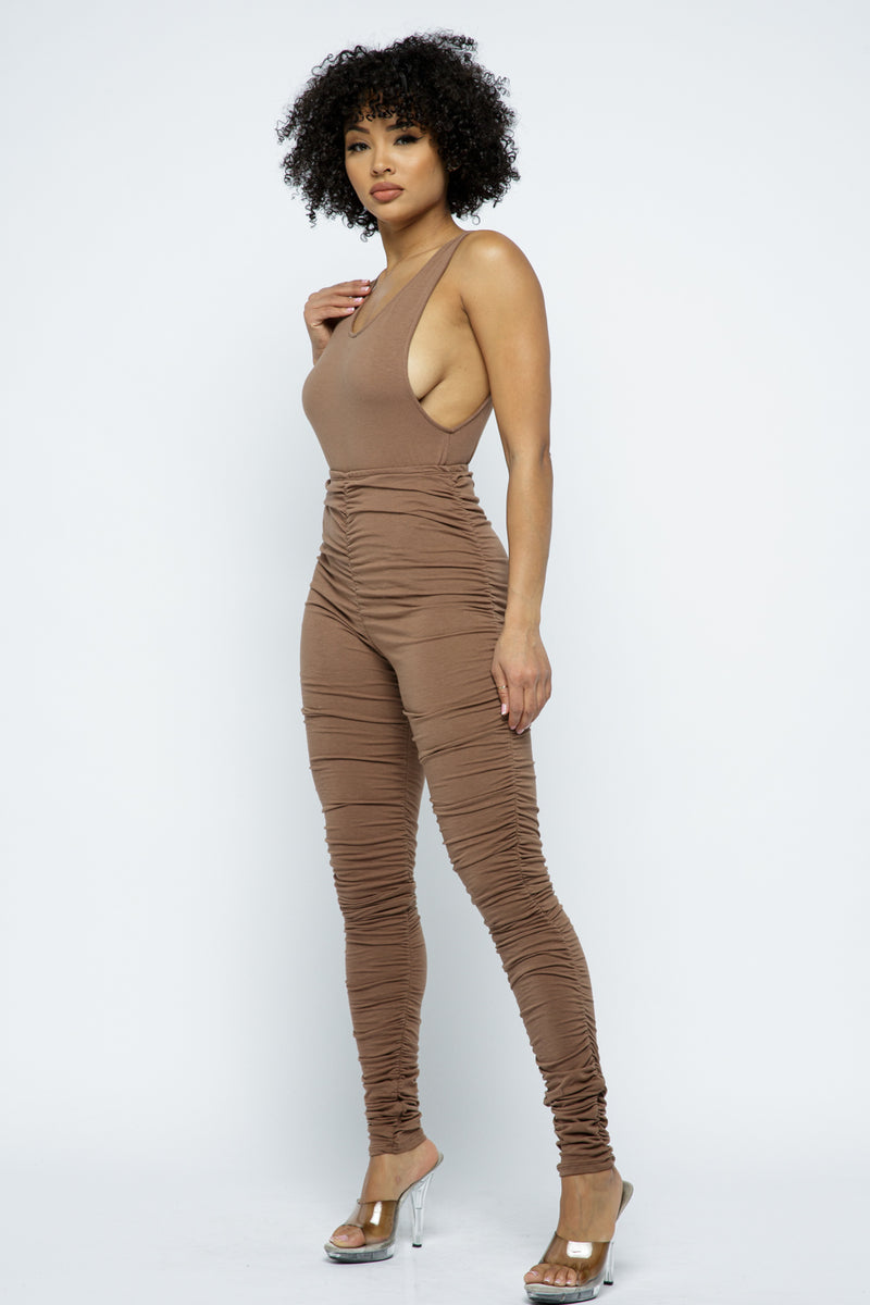 Sexy Cotton Bodysuit and Ruched leggings Sets