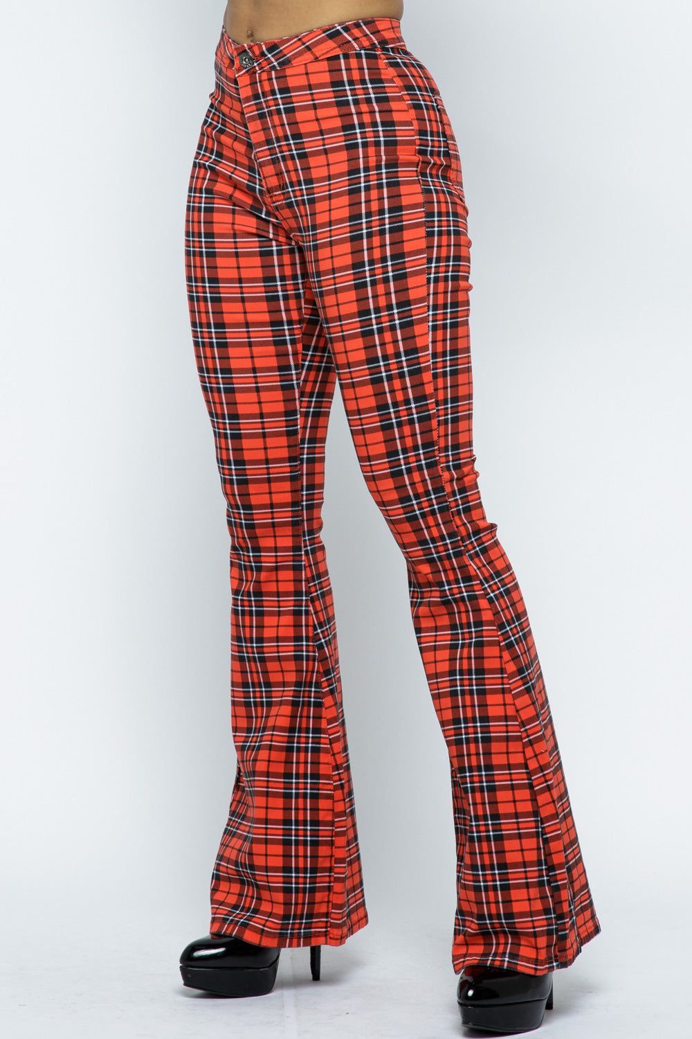 HW Super Stretch Plaid Flare Pants