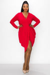 Solid Wrap-Style Draped Midi Surplice Dress Plus Size