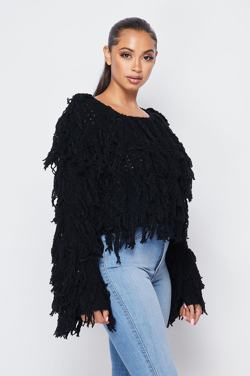 Love Life Shaggy Long Sleeve Crop Sweater Top