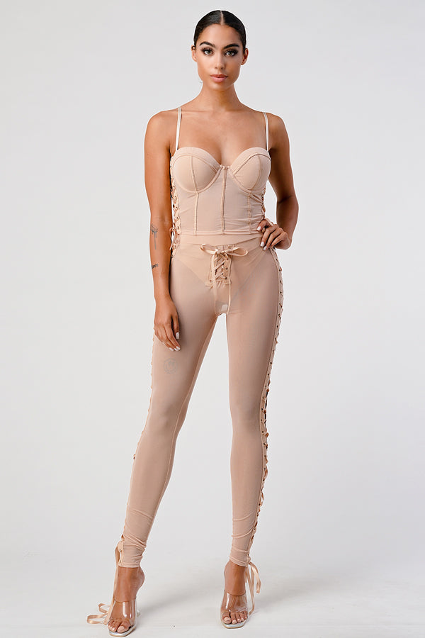 Lace Up Detailed Corset Top & Leggings Set