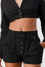 Black Cropped Jacket & Shorts Set