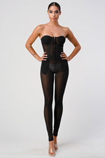 Black Mesh Corset Top & Leggings Set