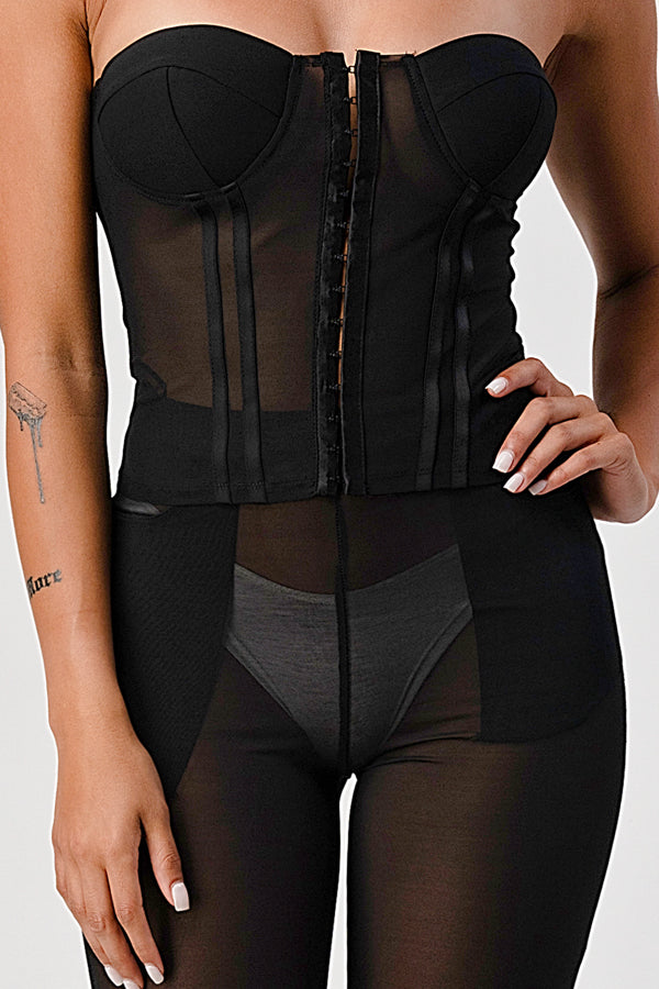 Black Mesh Corset Top & Leggings Set