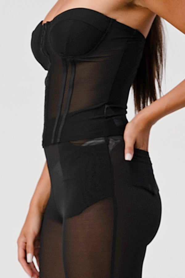 Black Mesh Corset Top & Leggings Set