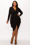 Copy of Solid Wrap-Style Draped Midi Surplice Dress Plus Size