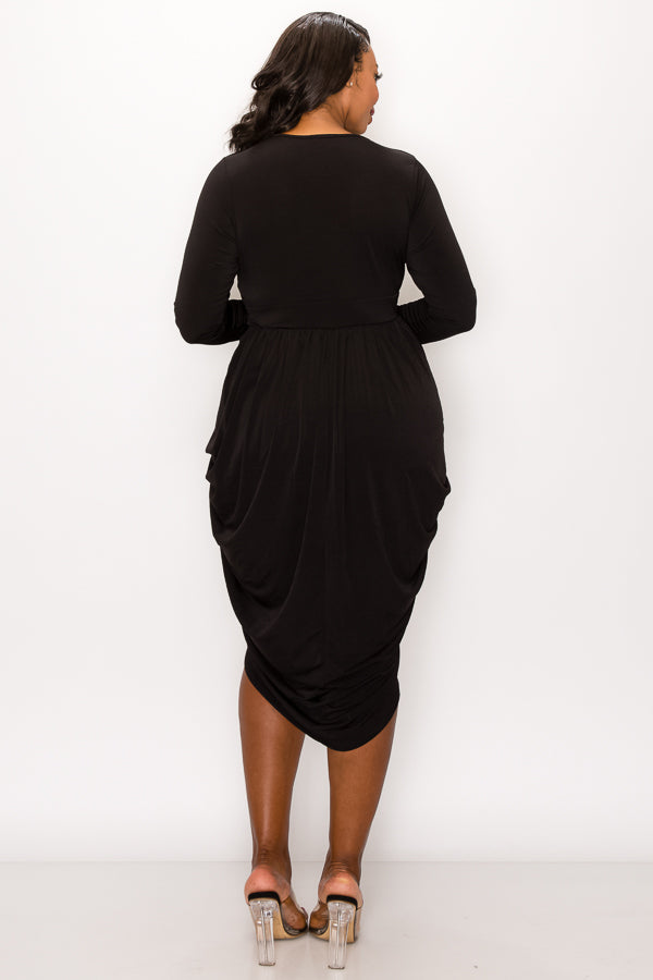 Copy of Solid Wrap-Style Draped Midi Surplice Dress Plus Size