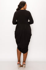 Copy of Solid Wrap-Style Draped Midi Surplice Dress Plus Size