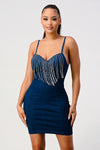 Sleeveless Denim Bra Top Dress With Cubic Fringe