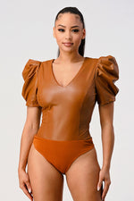 Puff Sleeve Leather Fitted Bodysuit