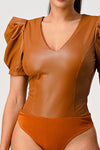 Puff Sleeve Leather Fitted Bodysuit