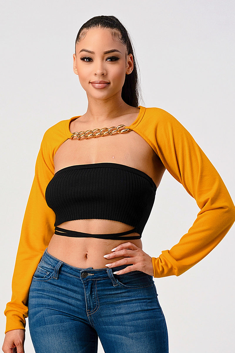 Chain Trim Long Sleeve Top