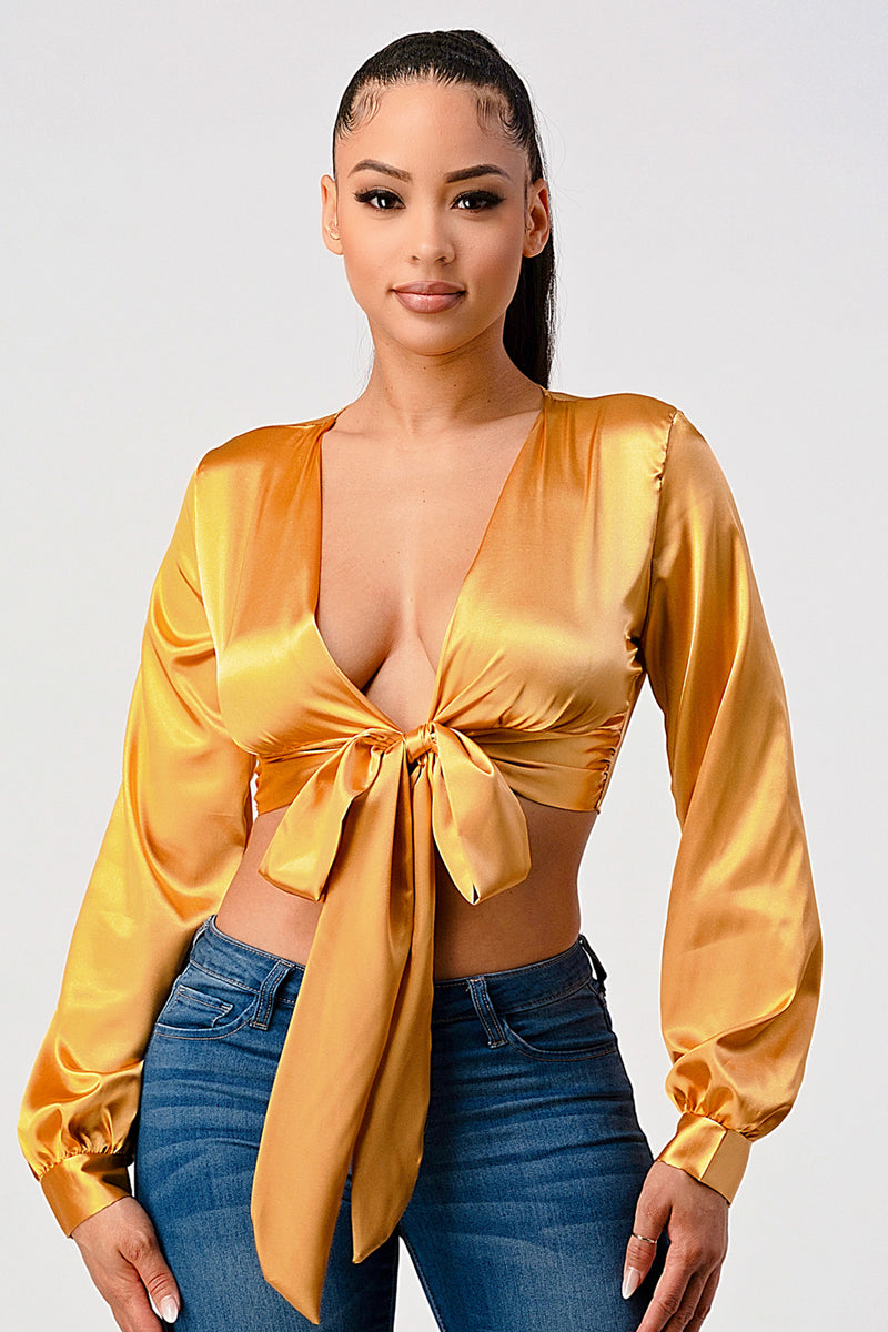 Satin Wrap Waist Blouse Top