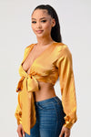 Satin Wrap Waist Blouse Top