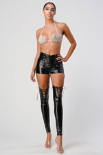 Lace Up Detailed Cut Out Faux Leather Pants