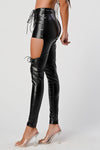 Lace Up Detailed Cut Out Faux Leather Pants