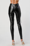 Lace Up Detailed Cut Out Faux Leather Pants