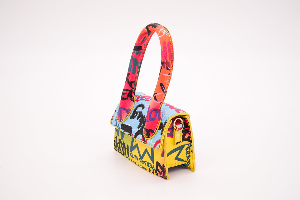 One Handle Mini Multi Color Graffiti Clutch Handbags