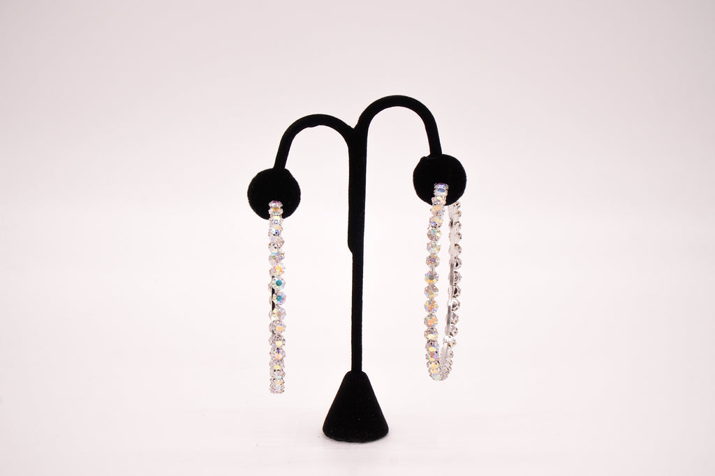 Rhinestone 80 mm Hoop Earring-SLIVER