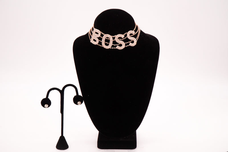 Boss Rhinestone Earrings & Choker Necklaces